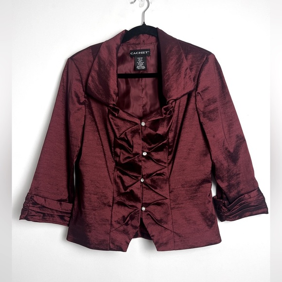 Vintage Cachet Sz 12 Burgundy Satin Iridescent Formal Evening Jacket Top - Picture 1 of 8